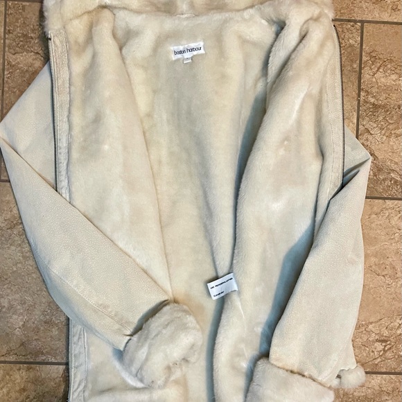 Boston Harbour Genuine Leather Coat Size Large Color Cream with Hood - Picture 6 of 8